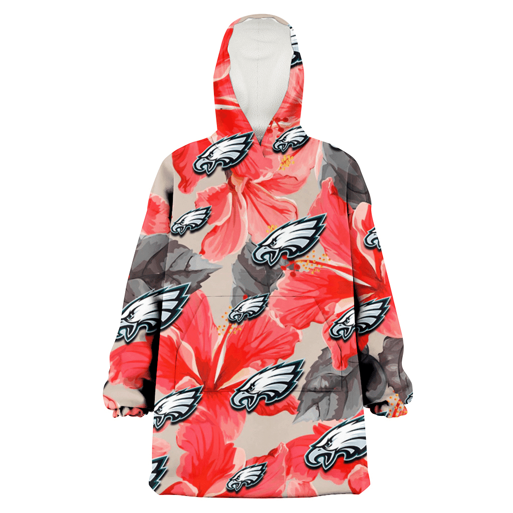 Philadelphia Eagles Red Hibiscus Gray Leaf Gainsboro Background 3D Printed Hoodie Blanket Snug Hoodie