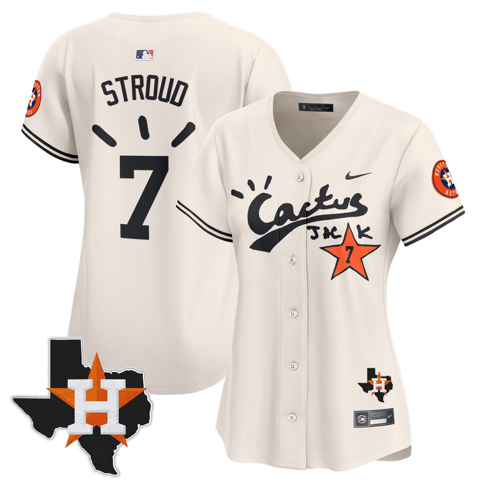 Women’S Houston Astros Cactus Jack Patch Vapor Premier Limited Jersey V10 – Stitched