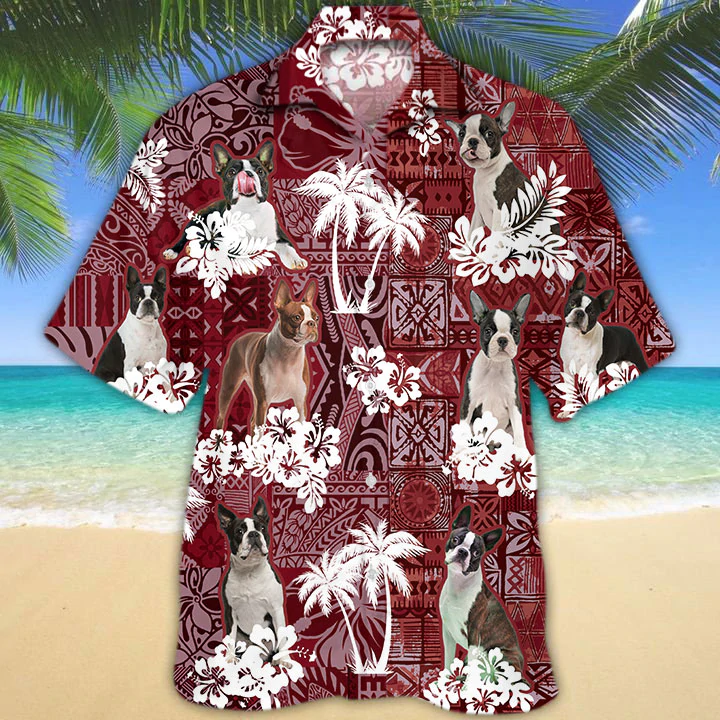 Boston Terrier Red Hawaiian Shirt, Gift For Dog Lover Shirts, Animal Summer Shirts, Hawaiian Shirt Men