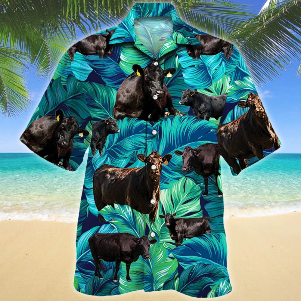 3D Full Printed Black Angus Cattle Hawaiian Shirt, Hawaii Aloha Shirt Short Sleeve For Angus Cattle Lover