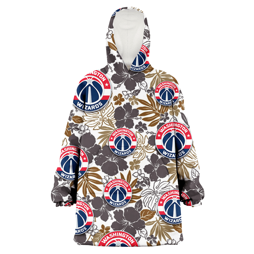 Washington Wizards Dark Brown Hibiscus Brown Leaves White Background 3D Printed Hoodie Blanket Snug Hoodie