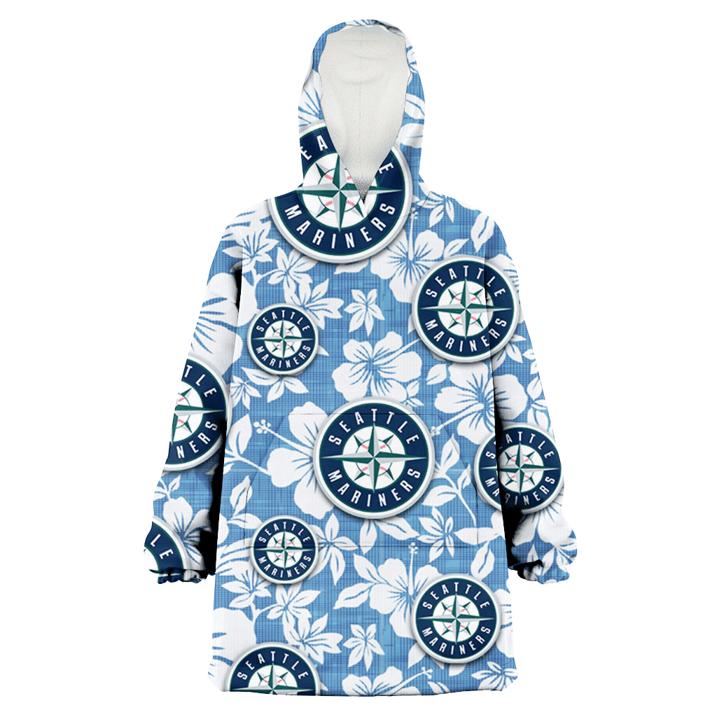 Seattle Mariners White Hibiscus Light Blue Texture Background 3D Printed Hoodie Blanket Snug Hoodie