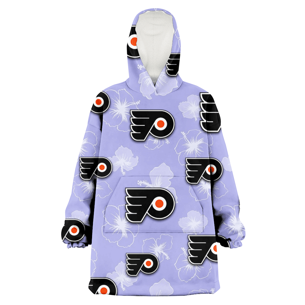 Philadelphia Flyers Sketch White Hibiscus Violet Background 3D Printed Hoodie Blanket Snug Hoodie