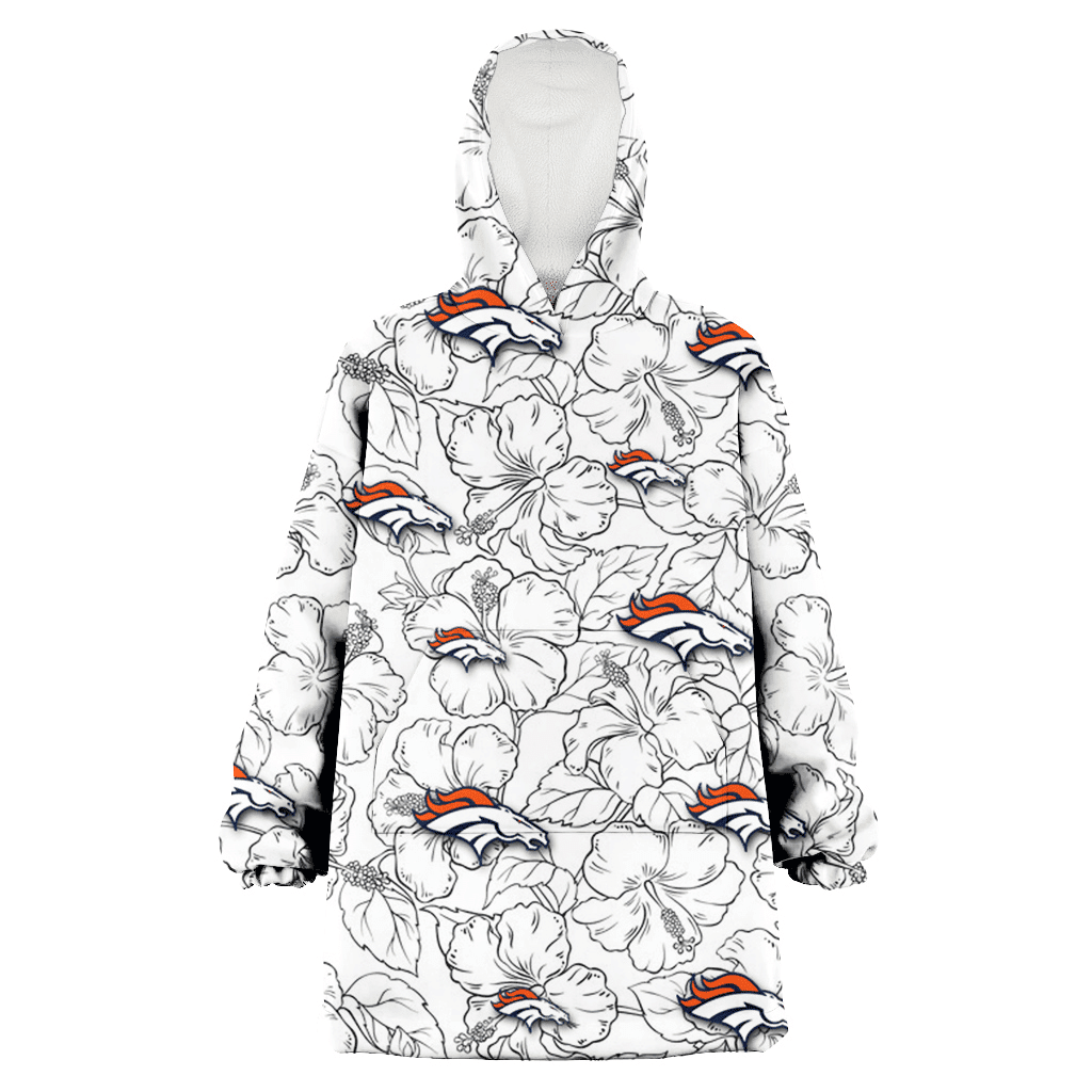 Denver Broncos White Sketch Hibiscus Pattern White Background 3D Printed Hoodie Blanket Snug Hoodie