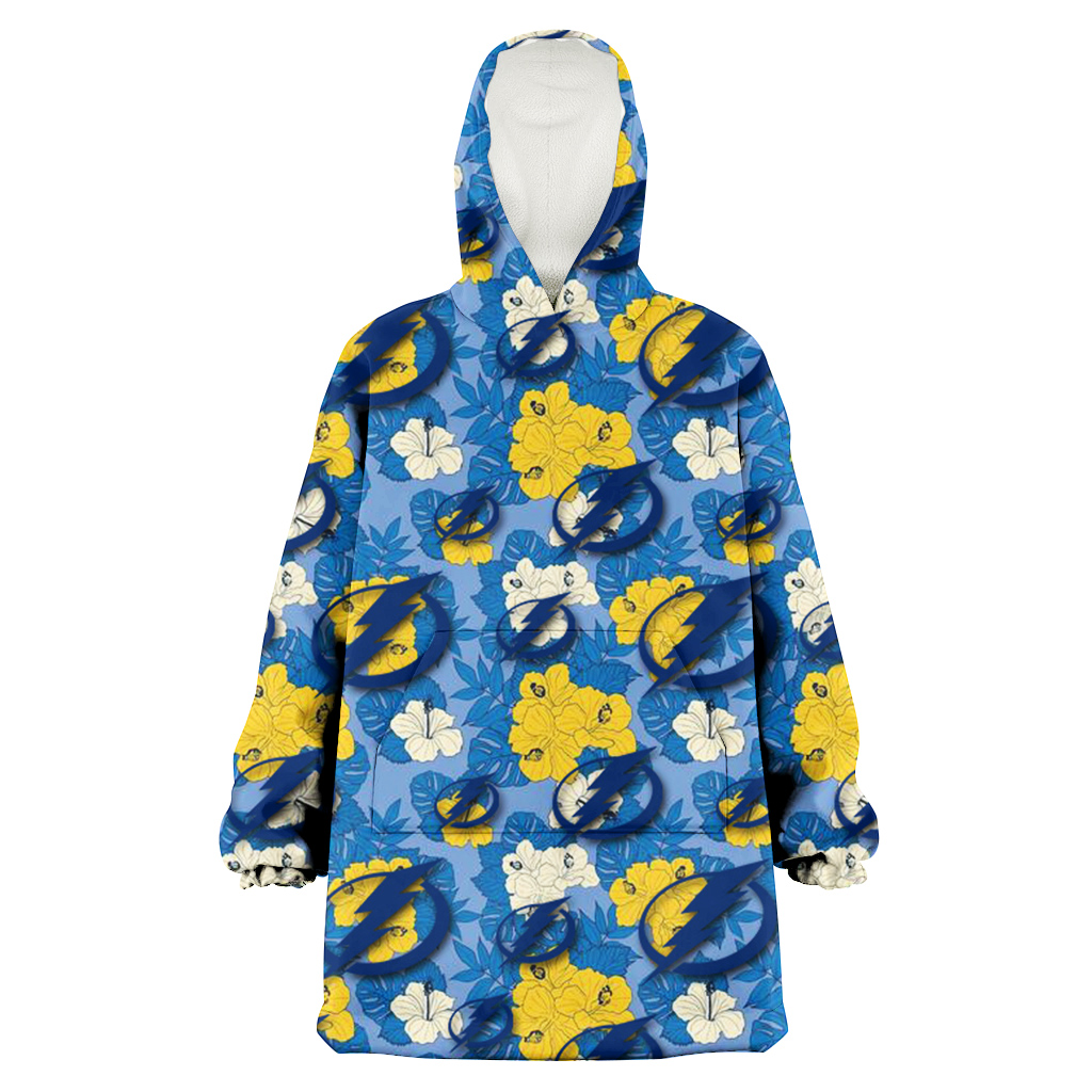 Tampa Bay Lightning Yellow White Hibiscus Powder Blue Background 3D Printed Hoodie Blanket Snug Hoodie