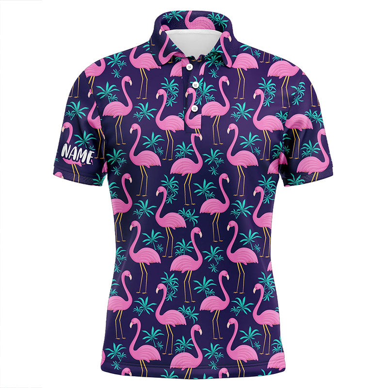 Mens Golf Polo Shirt Pink Flamingos And Tropical Leaves Pattern Custom Team Flamingo Golf Polo Shirts Nqs7909 Trendy Fashion