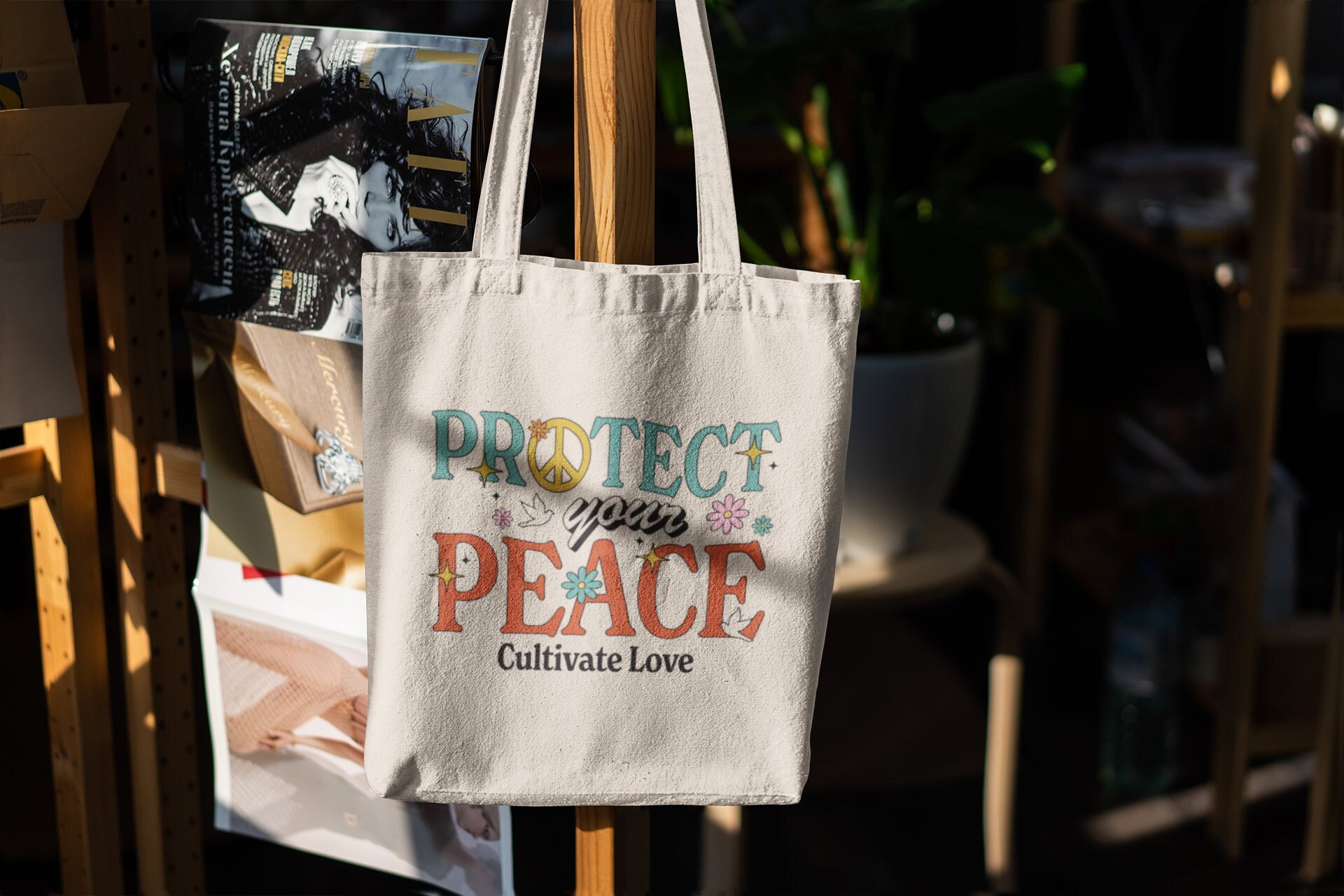 Protect Your Peace Tote Bag, Farmer’s Market Tote, Cute Tote Bag, Bookish Tote Small, Tote, Reading Bag, Shop Small Bag, Book Tote Bag,