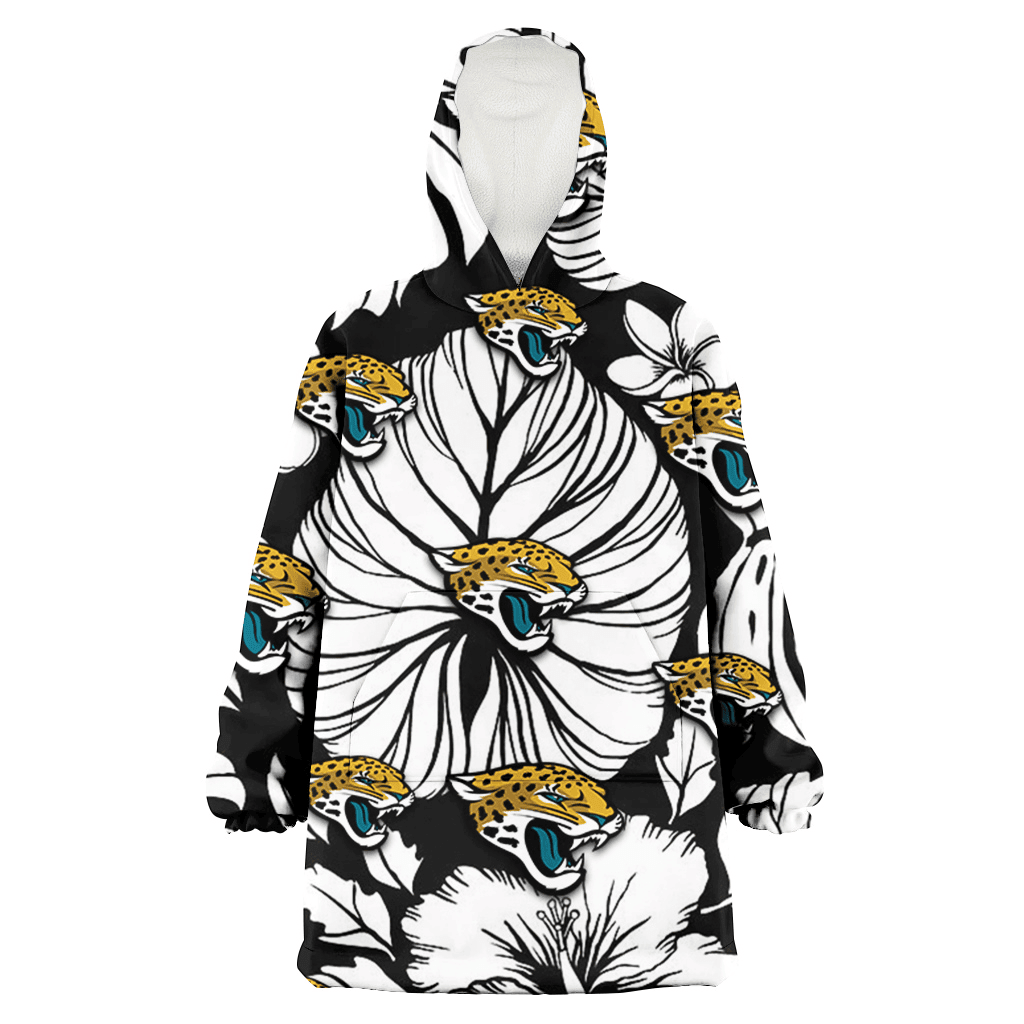 Jacksonville Jaguars White Hibiscus Porcelain Flower Palm Leaf Black 3D Printed Hoodie Blanket Snug Hoodie