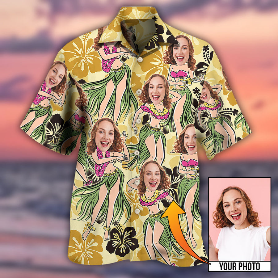 Custom Photo Face Women Floral Pattern Hawaiian Shirt, Gift For Women, Idea Gift For Her