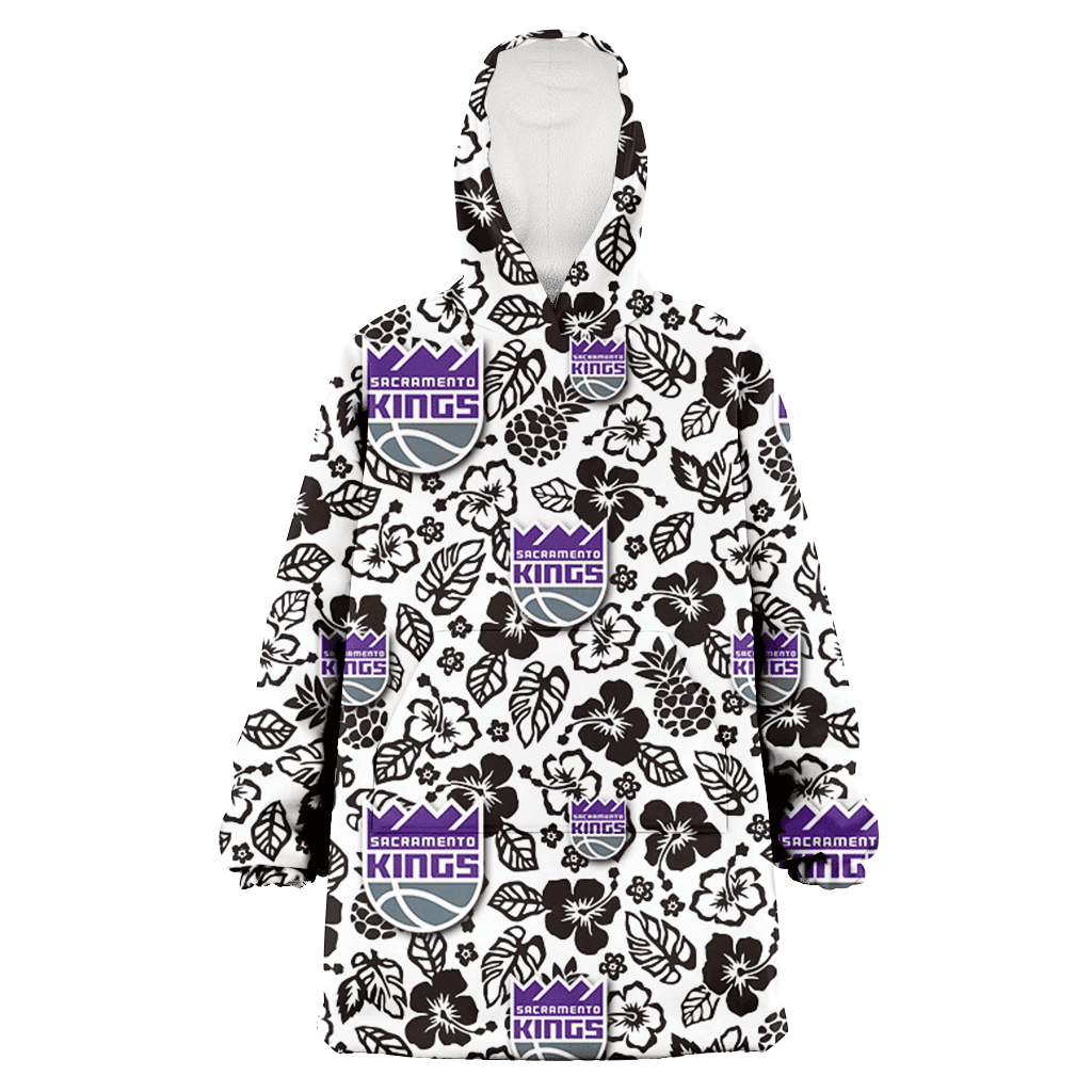 Sacramento Kings Black And White Hibiscus Leaf White Background 3D Printed Hoodie Blanket Snug Hoodie