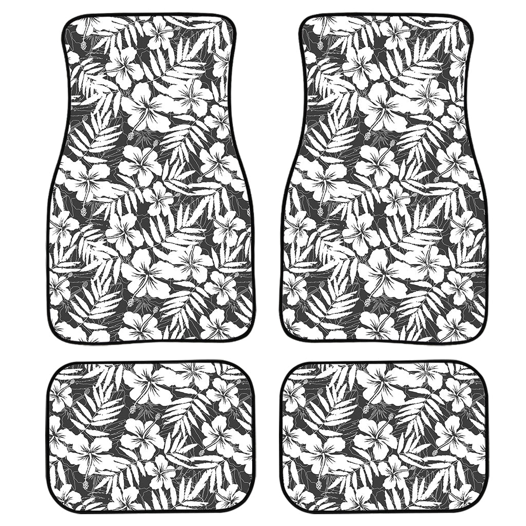 White And Grey Hawaiian Pattern Print Front And Back Car Floor Mats, Front Car Mat