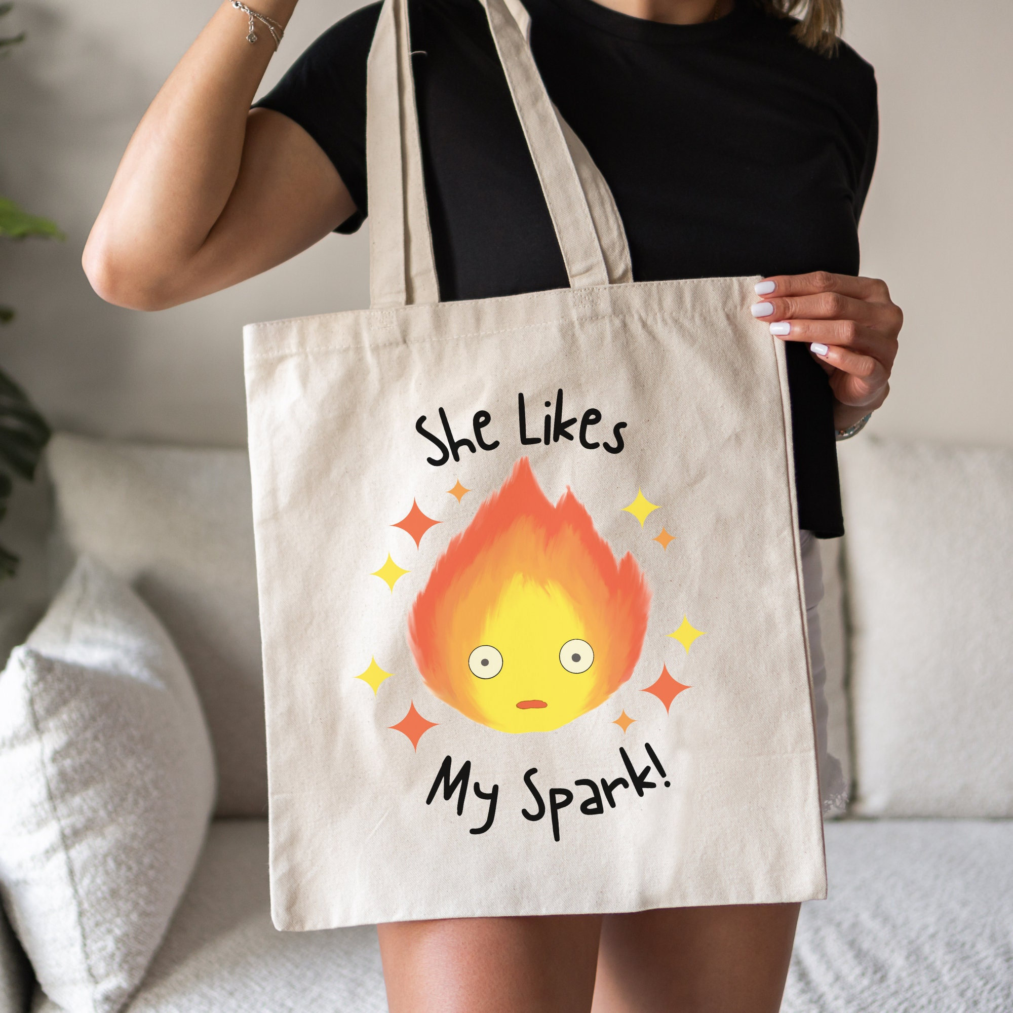 She Likes My Spark! Howl’s Moving Castle Calcifer Inspired Tote Bag