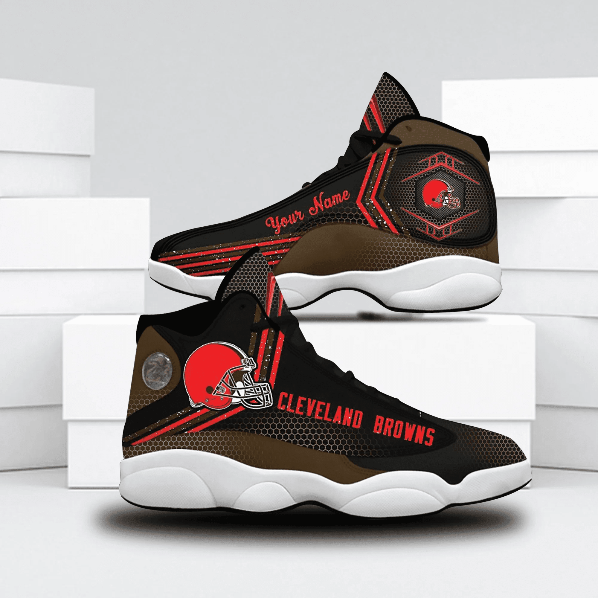 Personalized Cleveland Browns NFL American Football Team Custom Name Air Jordan 13 Shoes JD13 V2189