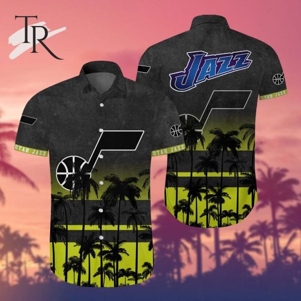 Nba Utah Jazz Tropical Palm Trees Pattern Team Logo 3D Hawaiian Shirt