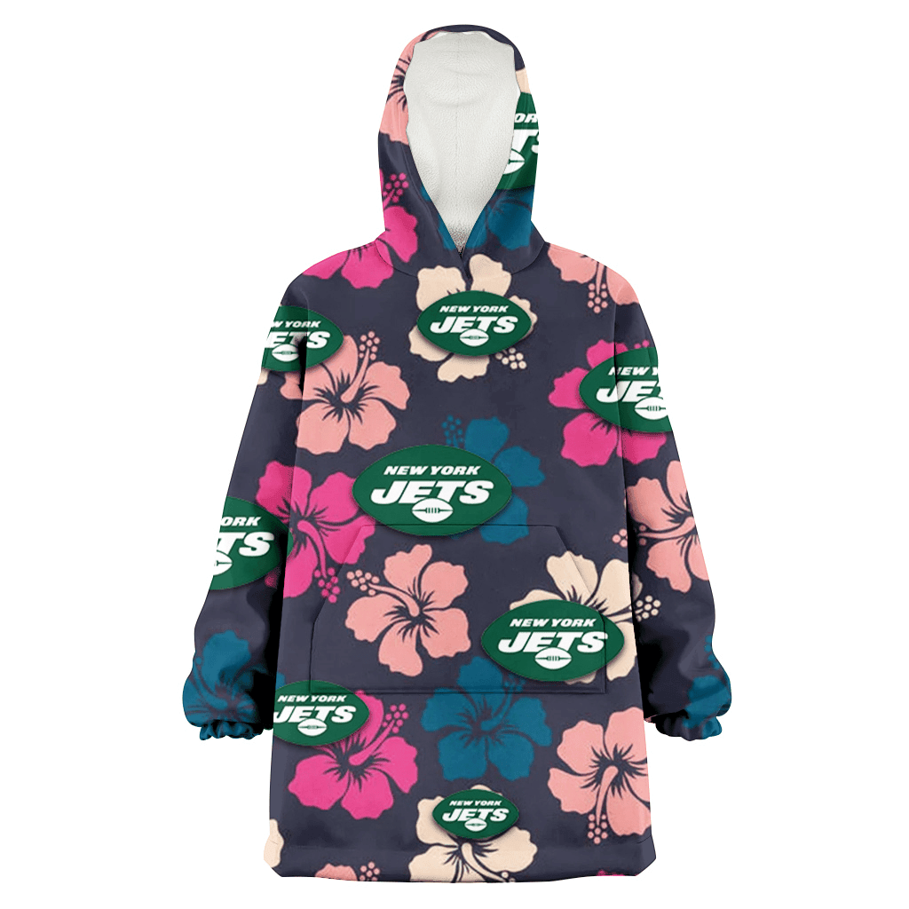 New York Jets Colorful Hibiscus Black Background 3D Printed Hoodie Blanket Snug Hoodie