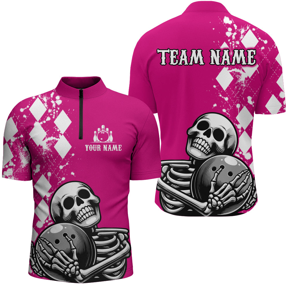 Peckshirt  Skull Bowling Shirt for Men Custom Bowling Jersey Bowling 1/4 Zip Shirt Bowling Team League QZT293 - Print In Your Way