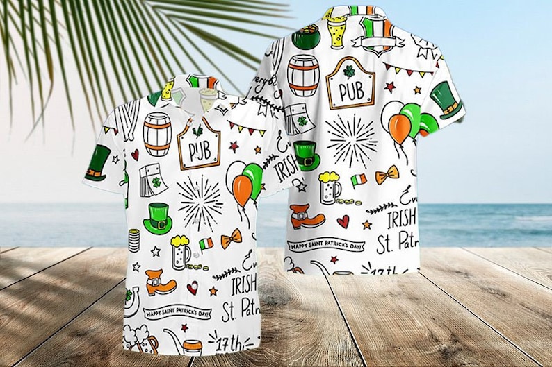 Happy Saint Patricks Day Beer Pub Hawaiian Shirt, Family Holiday Hawaii Button Down, St Patty’s Beach Shirt, Irish Shamrock Hawaiian Shirt