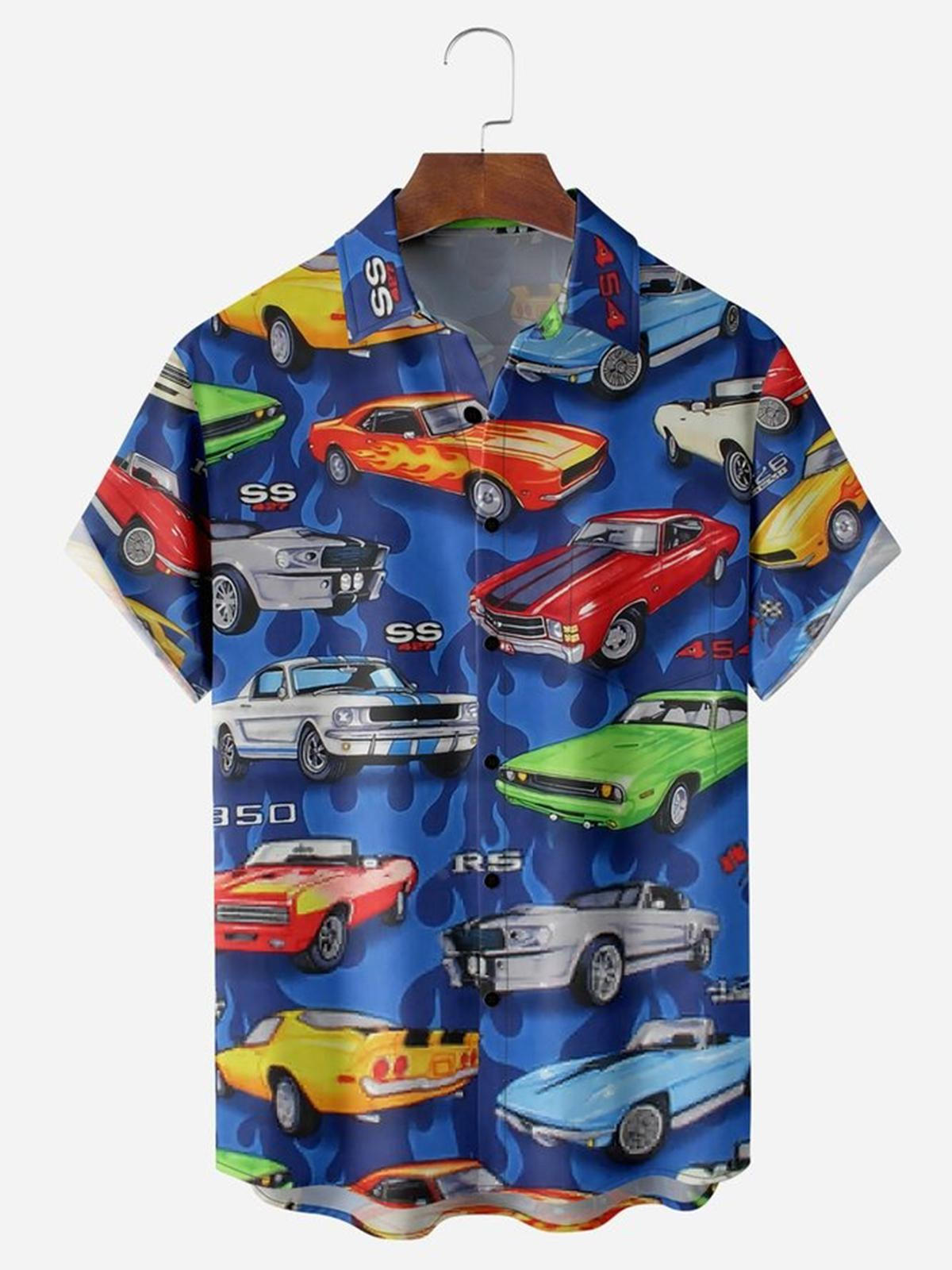 Vintage Sports Car Chest Pocket Men’S Hawaiian Shirts