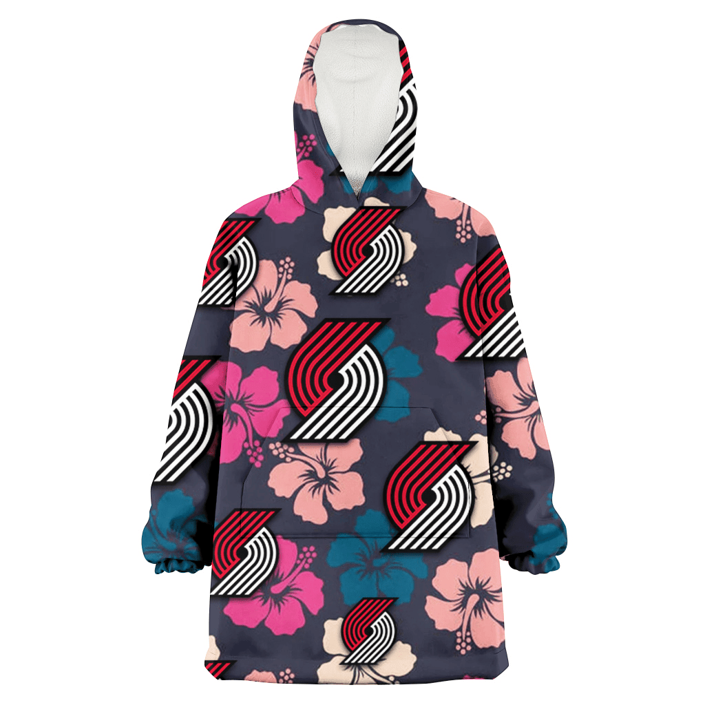 Portland Trail Blazers Colorful Hibiscus Black Background 3D Printed Hoodie Blanket Snug Hoodie