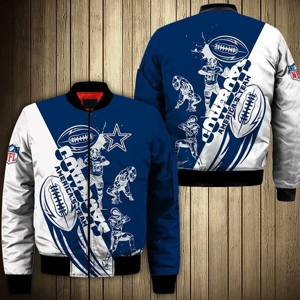 Dallas Cowboys Pattern Bomber Jacket Blue And White