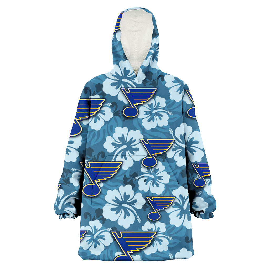 St. Louis Blues Light Blue Hibiscus Blue Background 3D Printed Hoodie Blanket Snug Hoodie