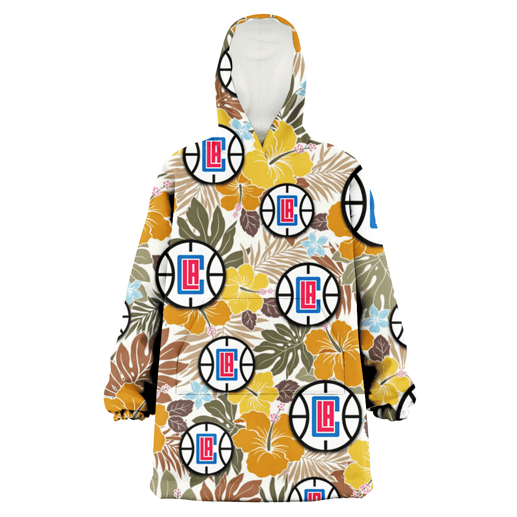 Los Angeles Clippers Brown Yellow Hibiscus White Background 3D Printed Hoodie Blanket Snug Hoodie