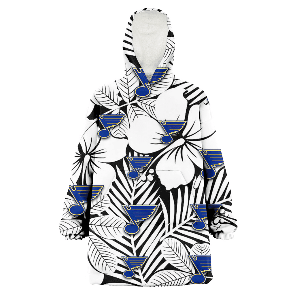 St. Louis Blues White Big Hibiscus Black Background 3D Printed Hoodie Blanket Snug Hoodie