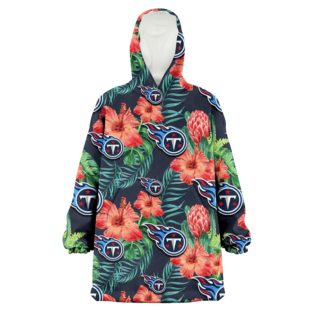 Tennessee Titans Orange Hibiscus Green Tropical Leaf Dark Background 3D Printed Hoodie Blanket Snug Hoodie