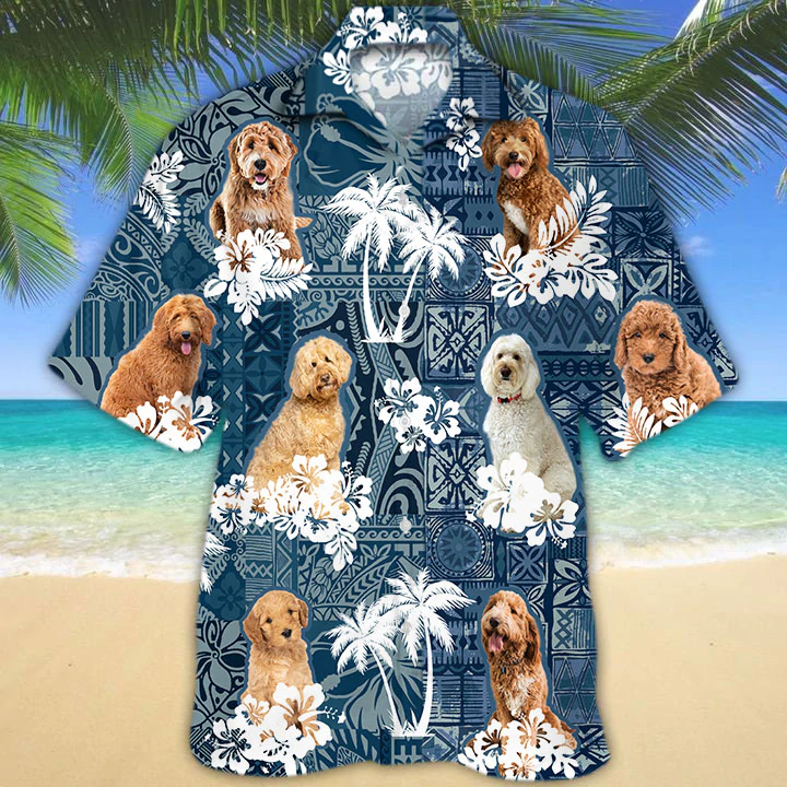 Goldendoodle Hawaiian Shirt, Goldendoodle Aloha Shirt, Flower Dog Short Sleeve Hawaiian Aloha Shirt