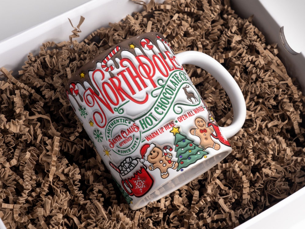 3D North Pole Hot Chocolate Inflated Christmas Mug Wrap Sublimation Design 11Oz, 12Oz & 15Oz, Puffy Xmas Mug Wrap Png, Digital Download Tshirttrend Everstyletees