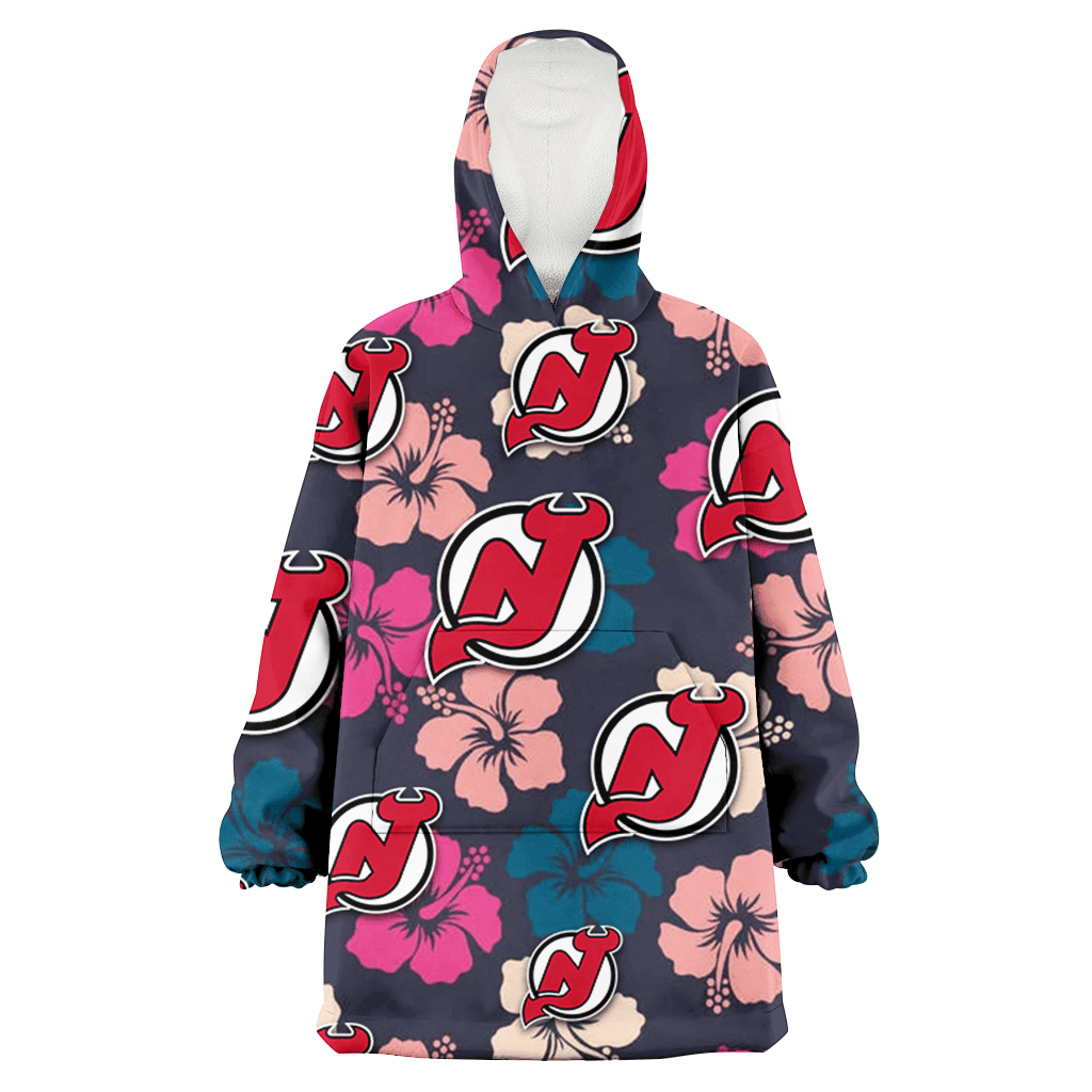 New Jersey Devils Colorful Hibiscus Black Background 3D Printed Hoodie Blanket Snug Hoodie