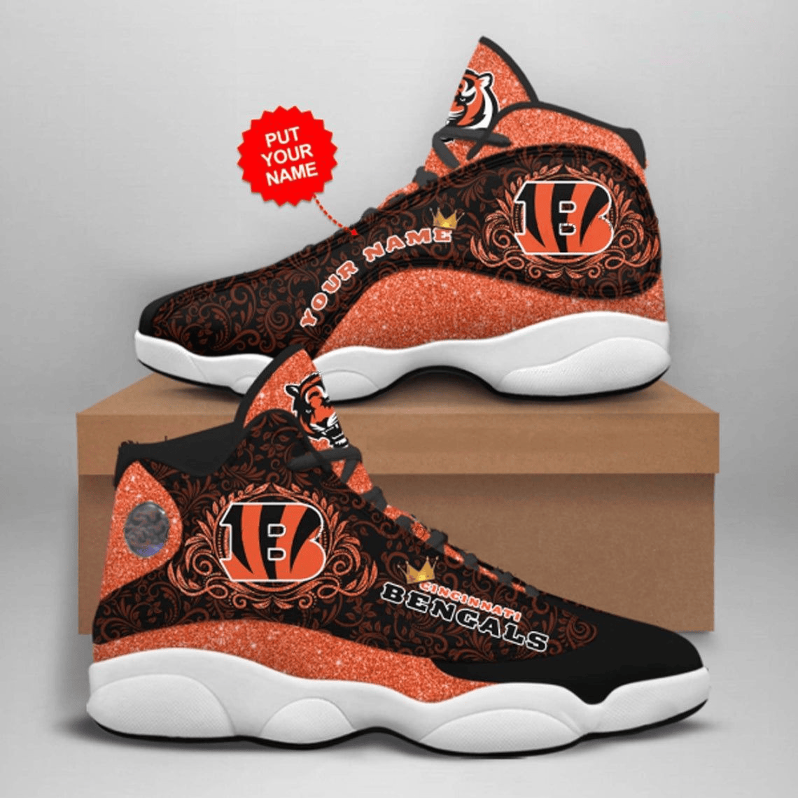 Cincinnati Bengals Football Retro Custom Air Jordan 13 Shoes Personalize Name Sport Sneakers szpix JD13 V389