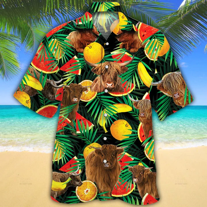 Cow Hawaiian Shirt – Highland Cattle Lovers Tropical Fruits Hawaiian Shirt – Aloha Shirt For Cow Lovers