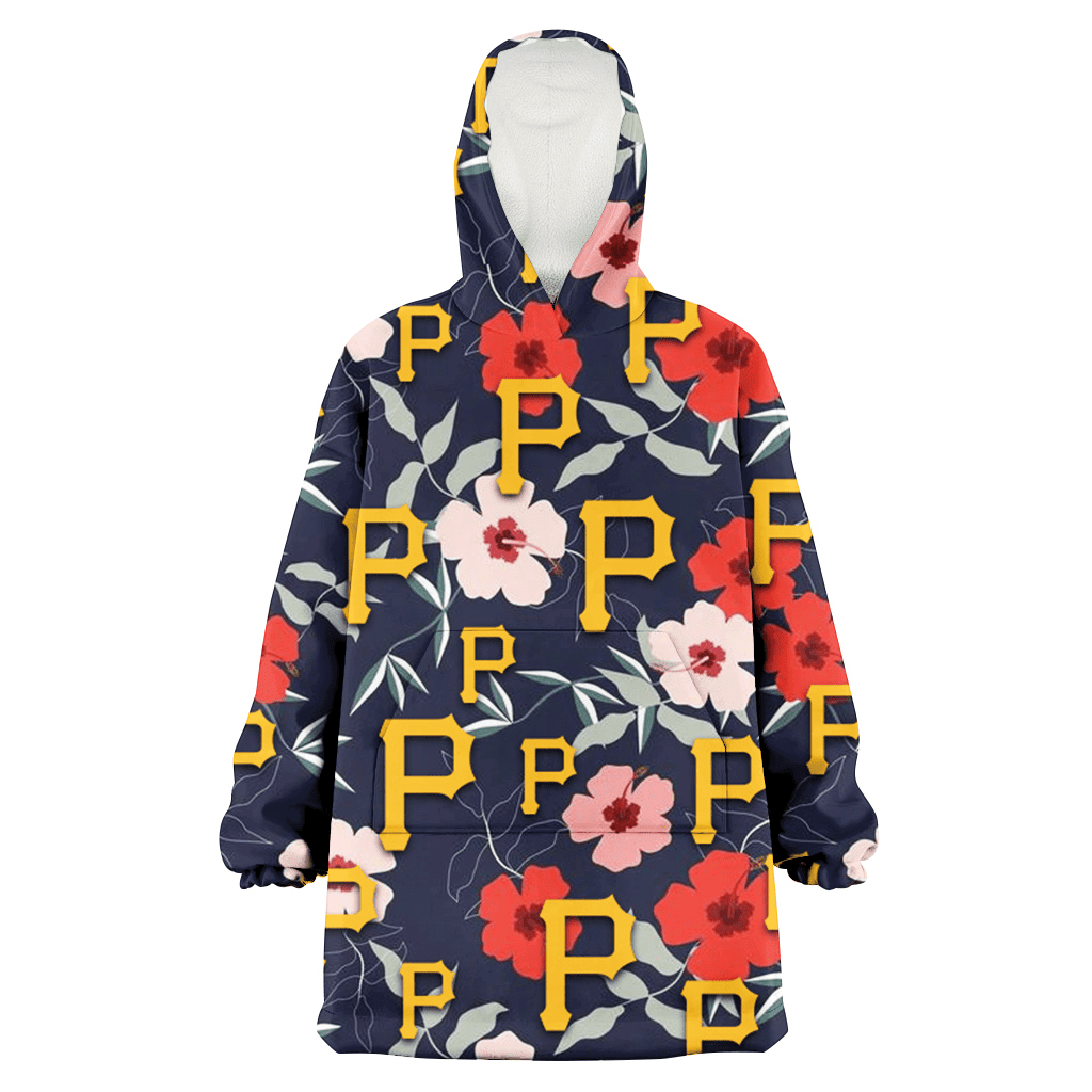 Pittsburgh Pirates Red Pink White Hibiscus Black Background 3D Printed Hoodie Blanket Snug Hoodie