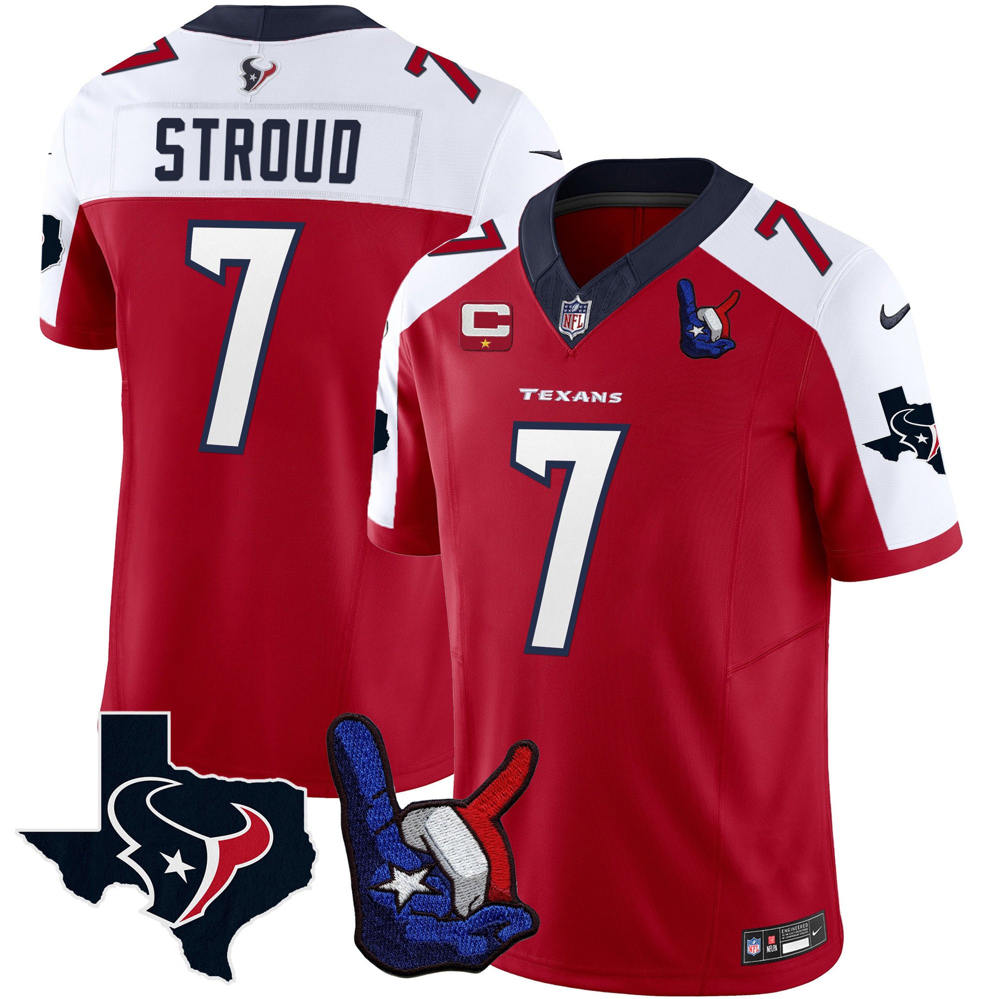 C.J. Stroud Houston Texans Hand Sign Throwing Up The H Vapor Jersey – All Stitched