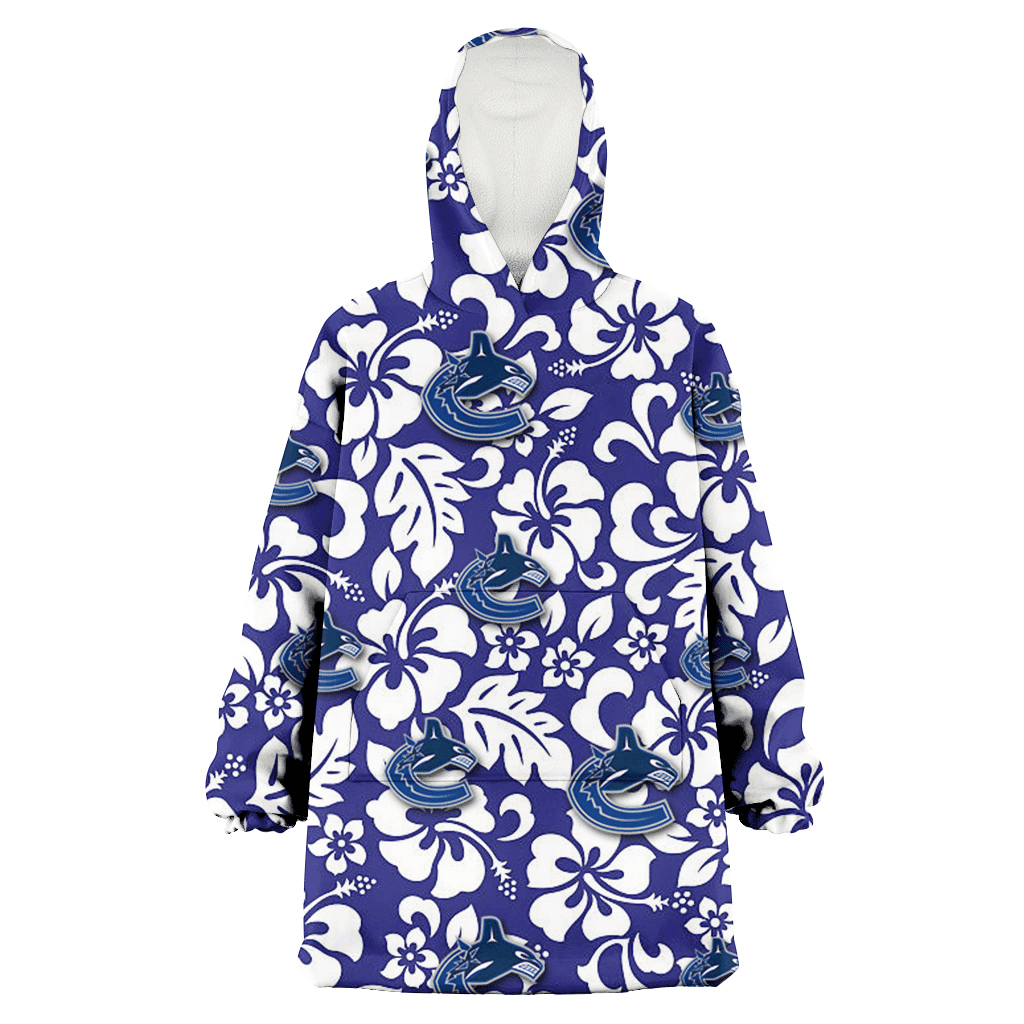 Vancouver Canucks White Hibiscus Pattern Slate Blue Background 3D Printed Hoodie Blanket Snug Hoodie