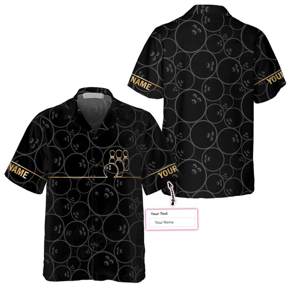 Bowling Pattern And Golden Custom Hawaiian Shirt, Personalized Bowling Shirt For Men & Women