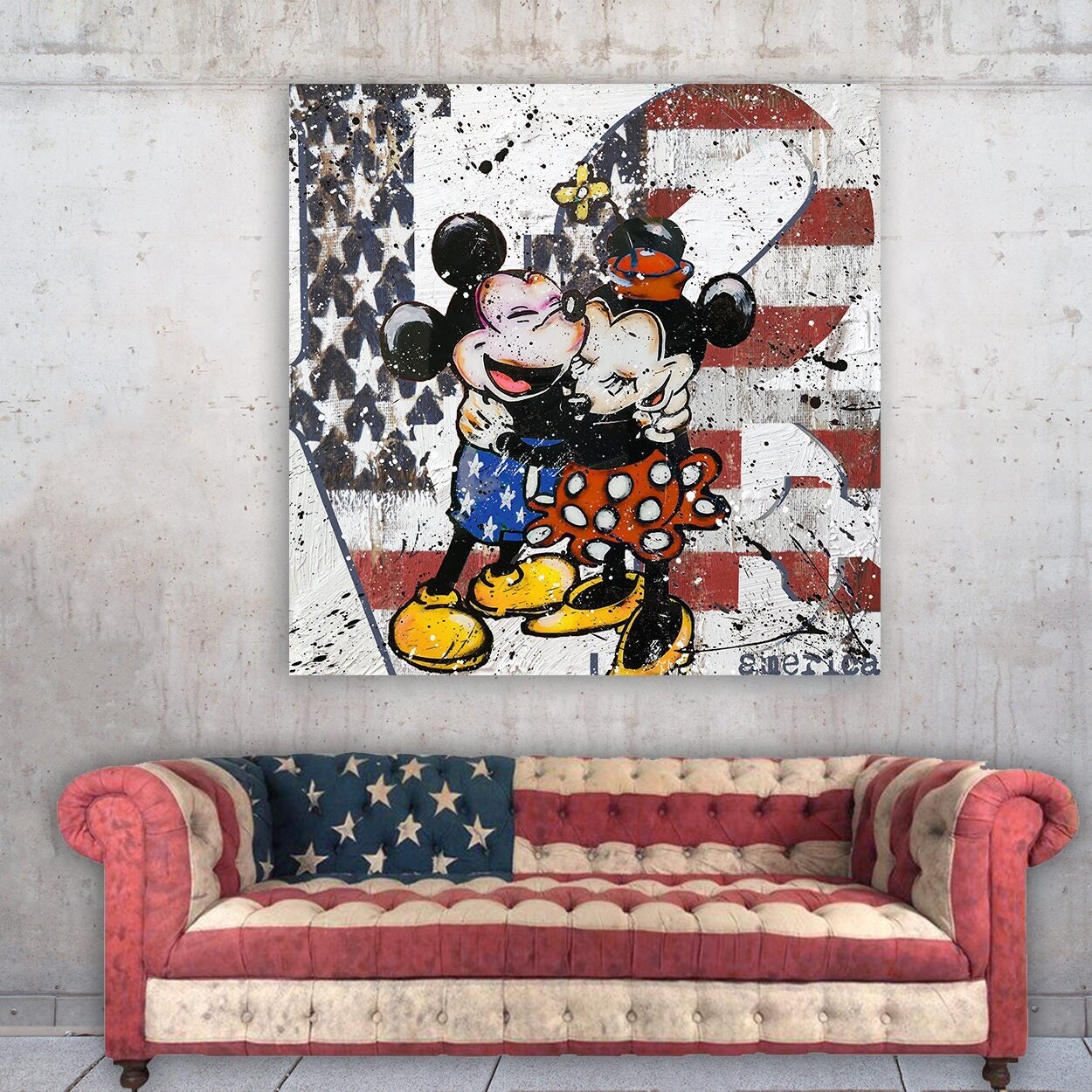 Mickey And Minnie Mouse Canvas Wall Art, Mickey And Minnie Mouse "Love Usa" Canvas Wall Art For Home Decor, Unique Mickey And Minnie Canvas Bespoketshirt