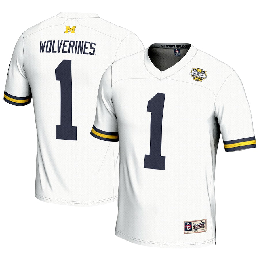 #1 Michigan Wolverines Gameday Greats College Football Playoff 2023 National Champions Lightweight Fashion Jersey – White