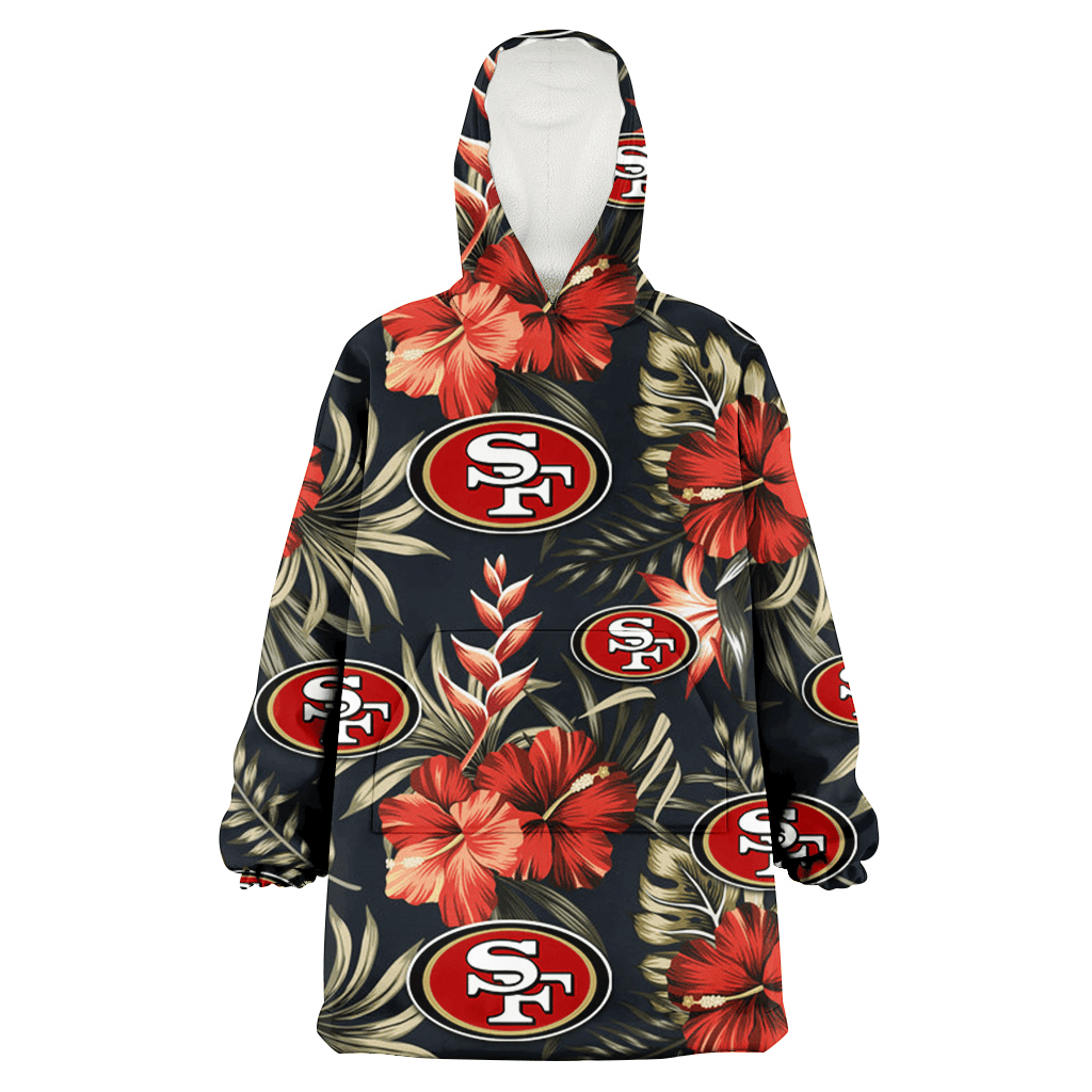 San Francisco 49ers Red Hibiscus Green Leaf Dark Background 3D Printed Hoodie Blanket Snug Hoodie