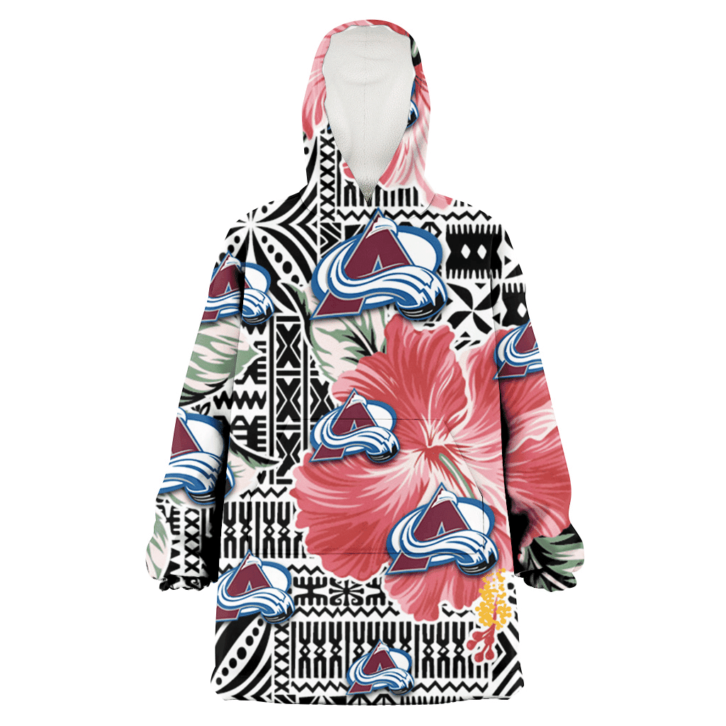 Colorado Avalanche Pink Hibiscus Black Pattern White Background 3D Printed Hoodie Blanket Snug Hoodie