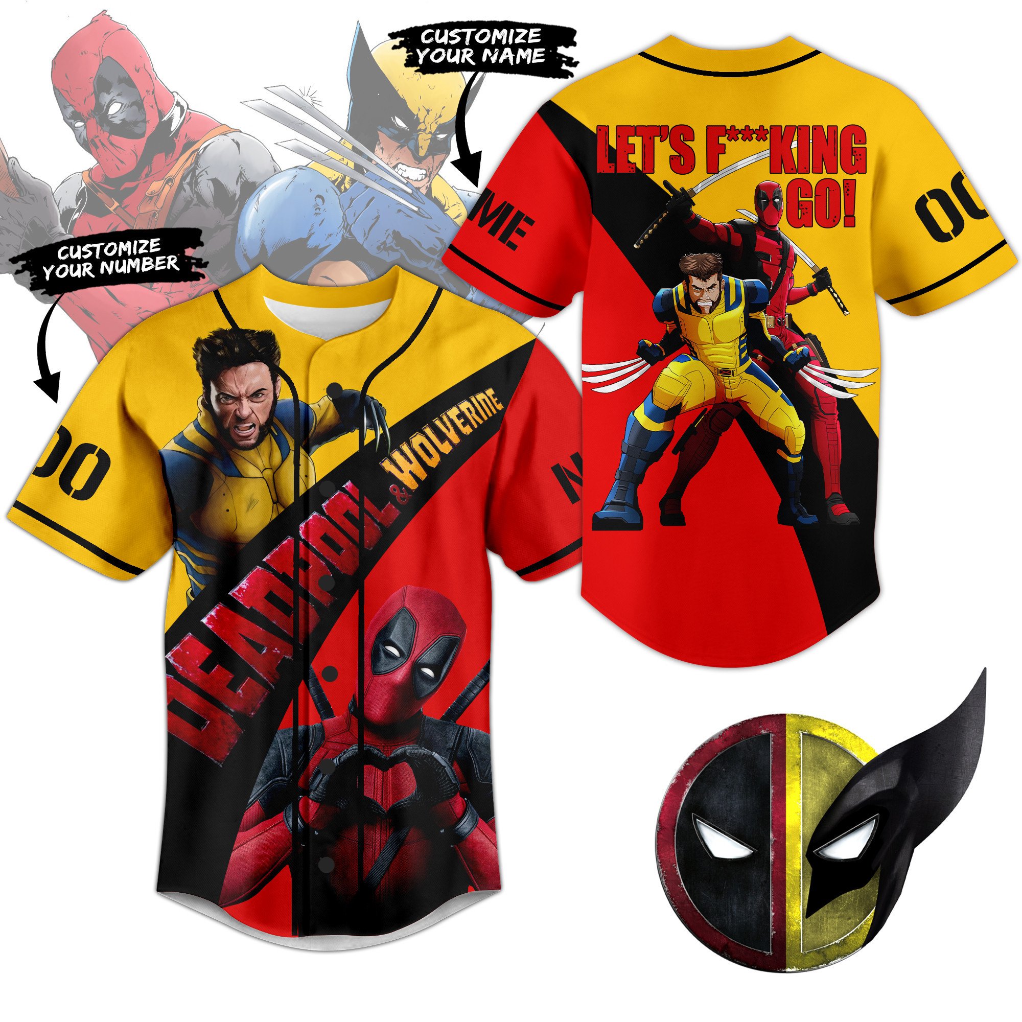 Merchcustom Deadpool & Wolverine Baseball Jersey For Fans