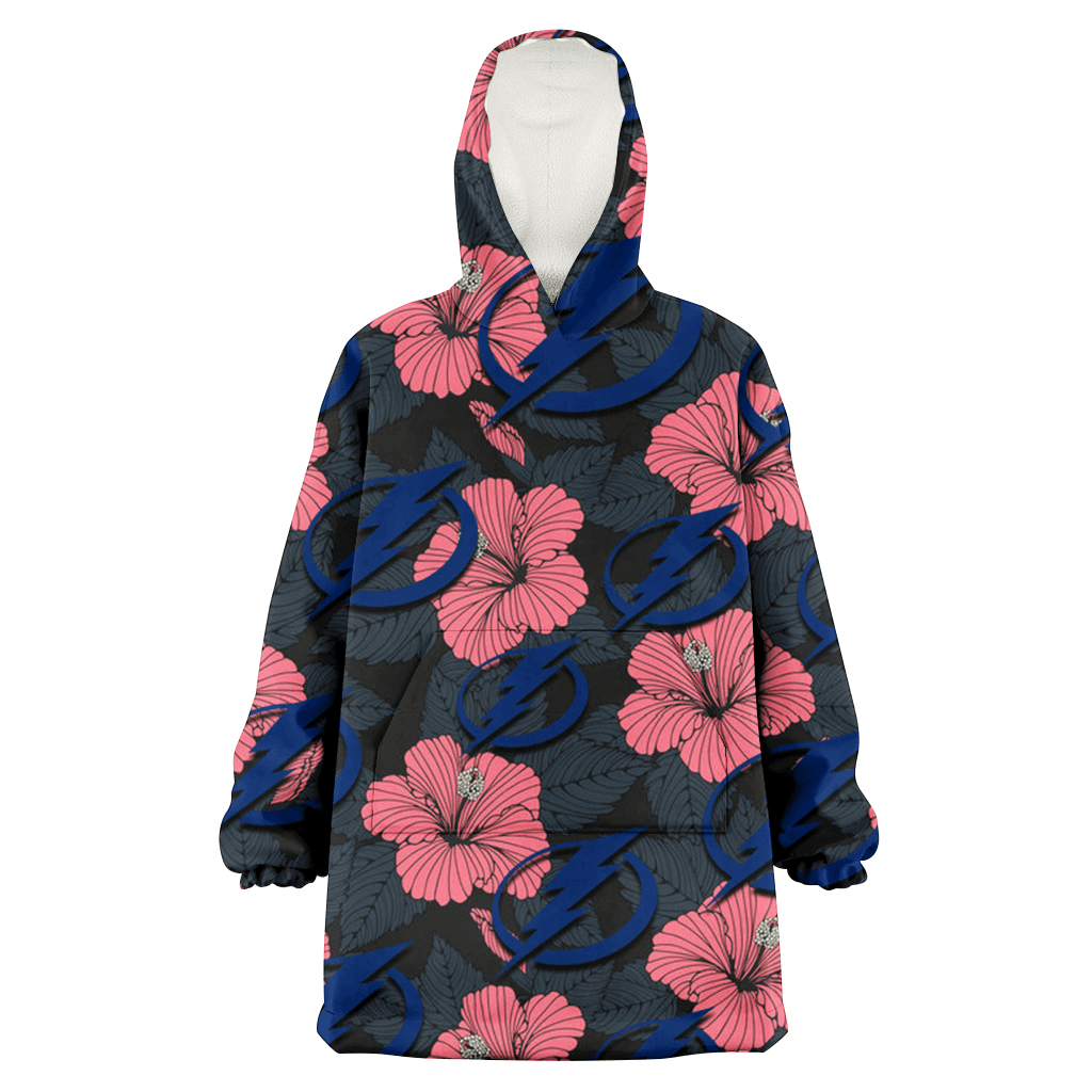 Tampa Bay Lightning Light Coral Hibiscus Gray Leaf Black Background 3D Printed Hoodie Blanket Snug Hoodie