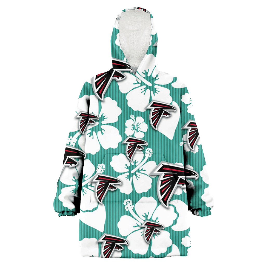 Atlanta Falcons White Hibiscus Turquoise Stripe Background 3D Printed Hoodie Blanket Snug Hoodie