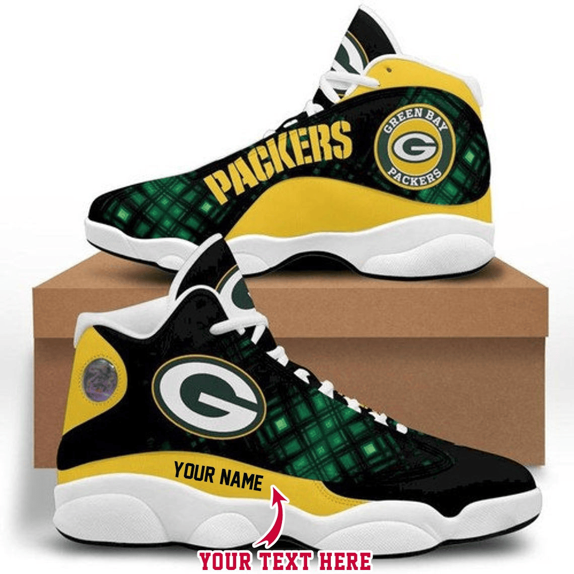 Green Bay Packers G Football Retro Custom Air Jordan 13 Shoes Personalize Name Sport Sneakers lecac JD13 V2299