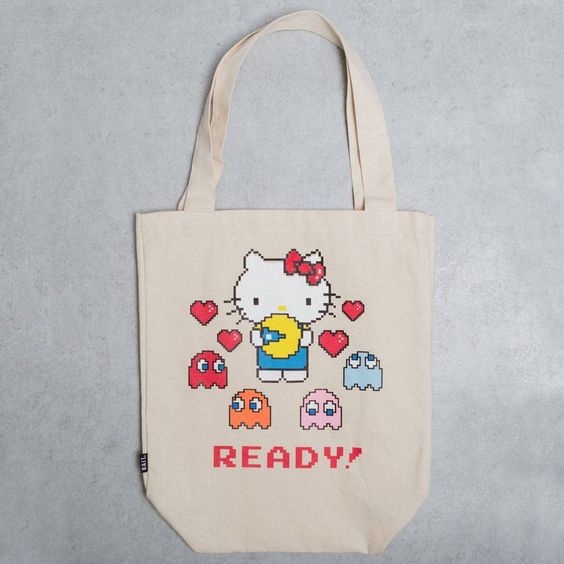 BAIT x Sanrio x Pac-Man Hello Kitty Tote Bag, Canvas Tote Bags, Tote Bag Design, Tote Bag Idea