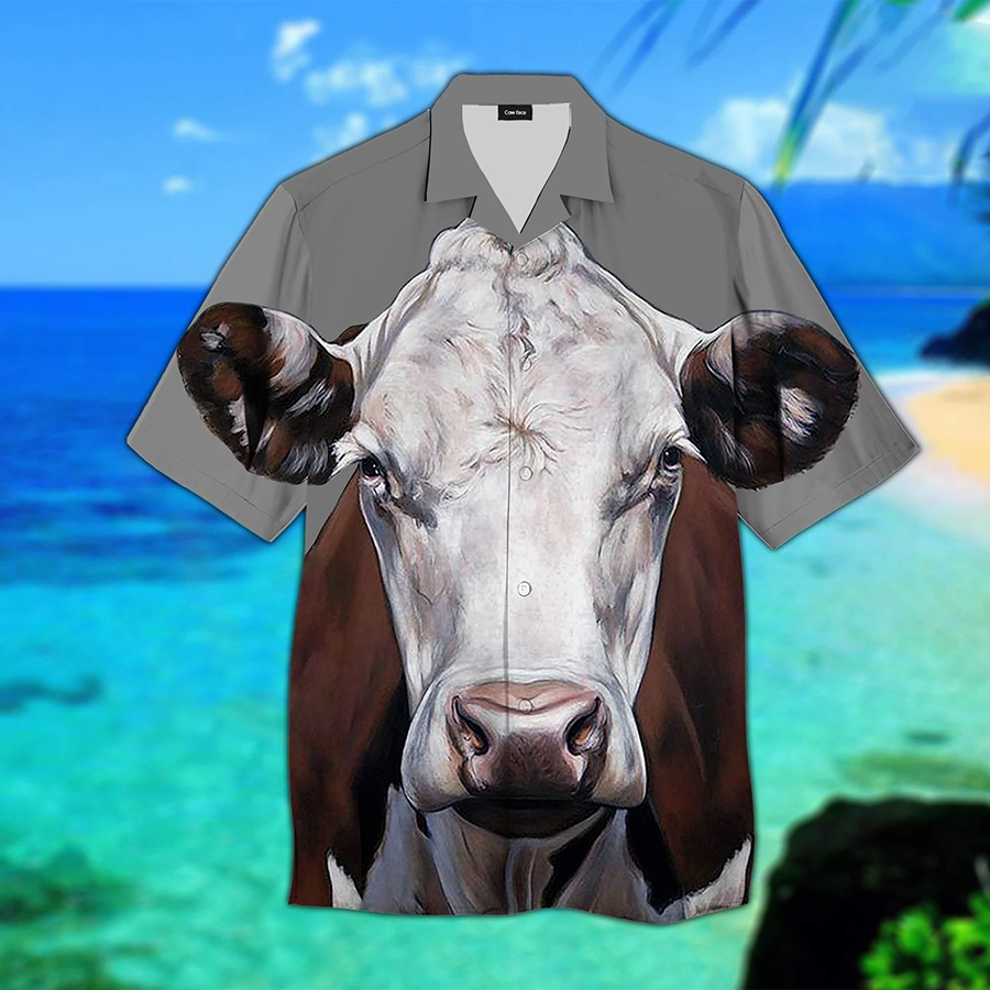 Brow Cow Face 3D Hawaiian Shirt, Gift For Cow Lovers