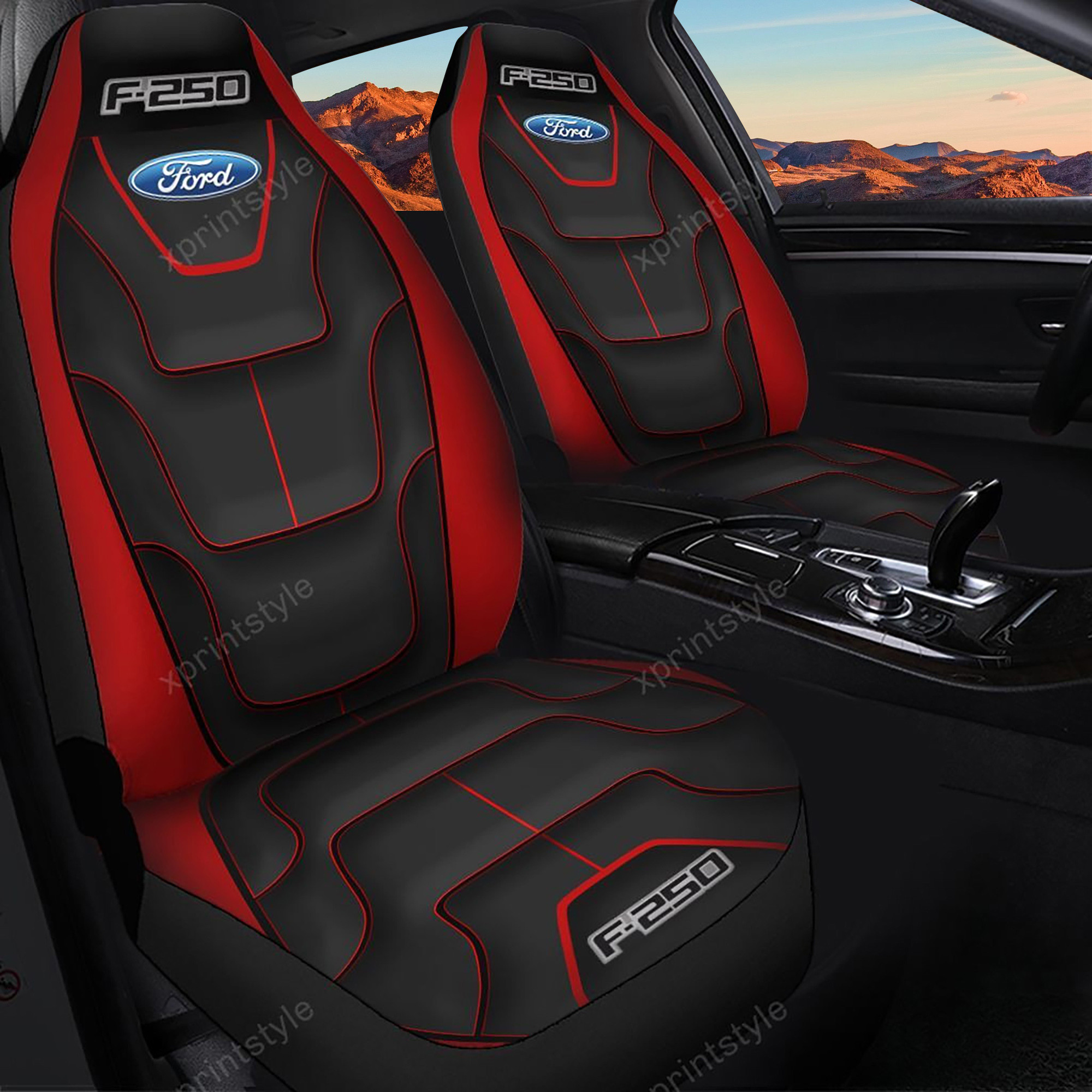 Ford F-250 Lph-Hl Logo Car Seat Cover Set (Red) CSC7203