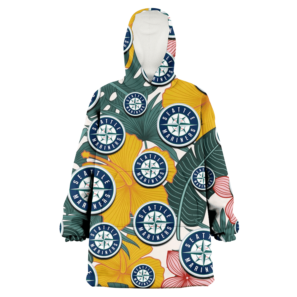 Seattle Mariners Yellow Hibiscus Green Banana Leaf Pink Porcelain Flower 3D Printed Hoodie Blanket Snug Hoodie