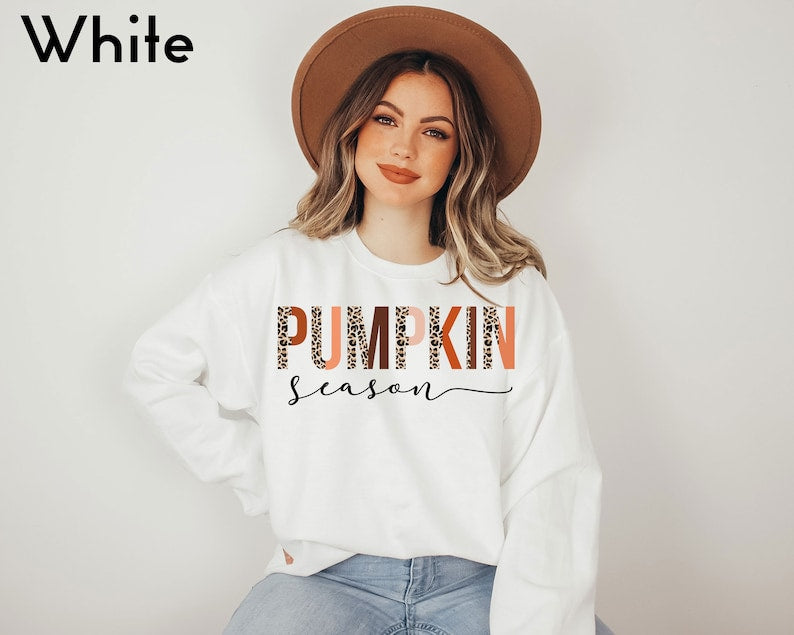 Pumpkin Season Sweatshirt, Cute Fall Sweatshirts, Thanksgiving Gift Crewneck Sweatshirt All Over Print Sweatshirt For Women Sweatshirt For Men Livingtee